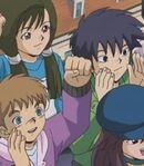 Children watching Leon and Rebecca